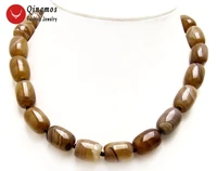 qingmos genuine natural persian agates chokers necklace for women with 1216mm column gray striped agates necklace jewelry 5983