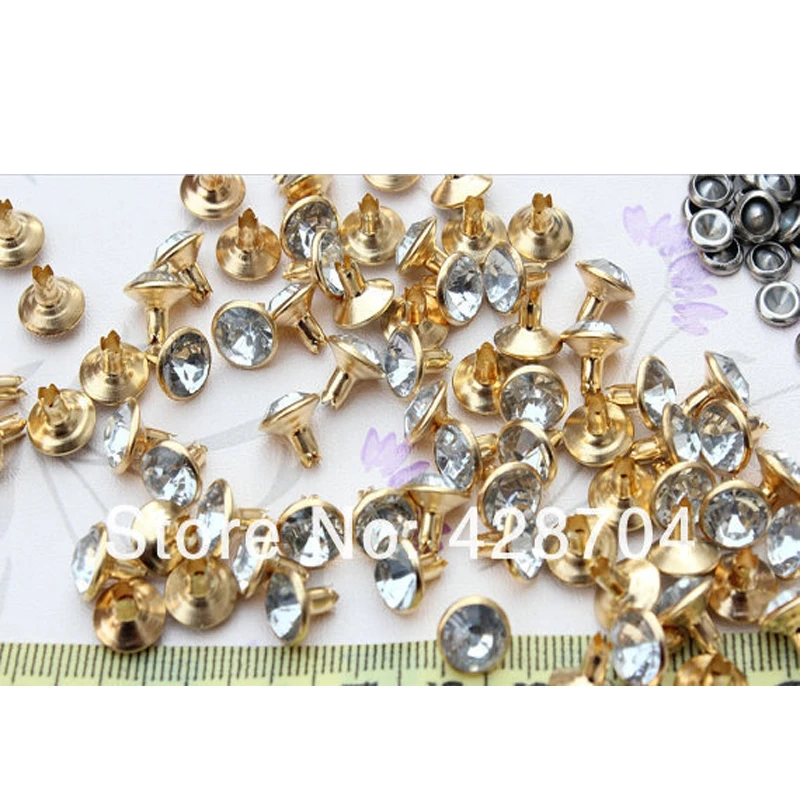 3/8 Inch Diameter (10mm) gold Tone Rhinestone Crystal Rivet Studs with copper base - free shipping