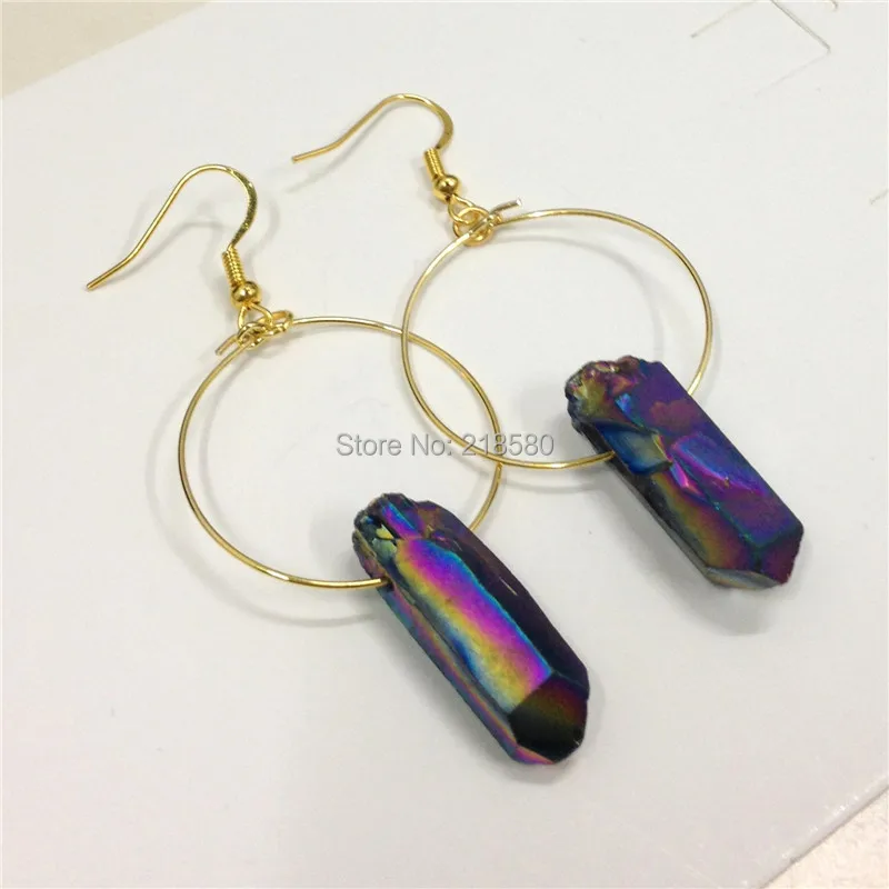 SER-026 ювелирные изделия в стиле бохо радужные титановые кварцевые серьги-кольца