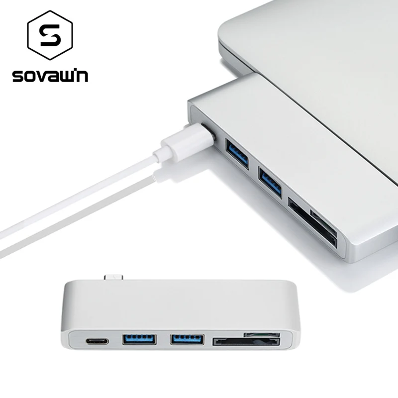 Sovawin 5 в 1 usb c USB 3 0 концентратор мульти Тип сплиттер адаптер usb3.0 кардридер для Macbook