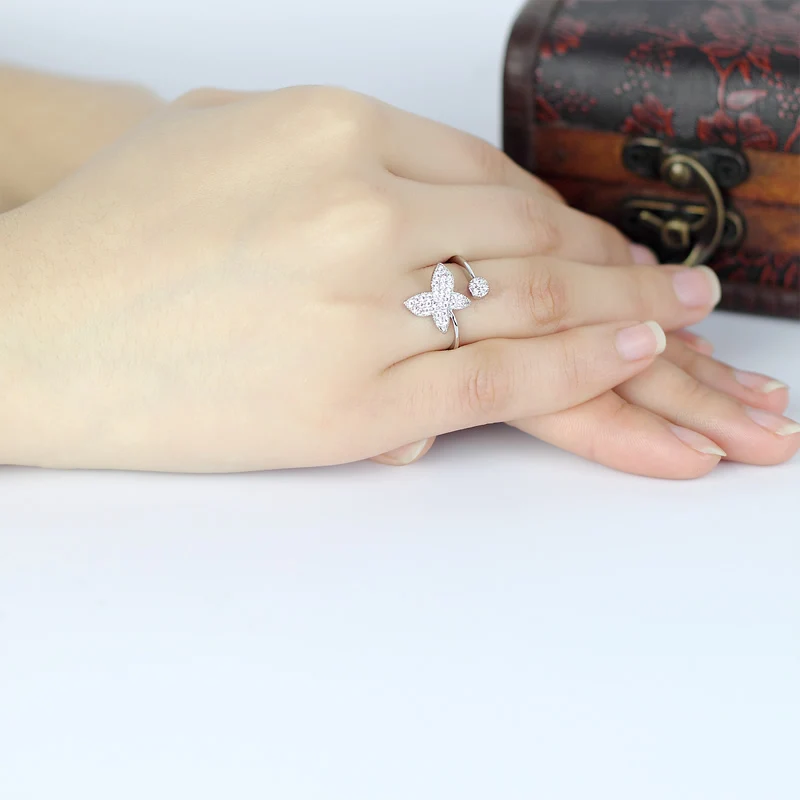 

ANZIW 925 Sterling Silver Wedding Adjustable Rings Engagement Anniversary Butterfly Rings Party Silver Lover Jewelry Gifts