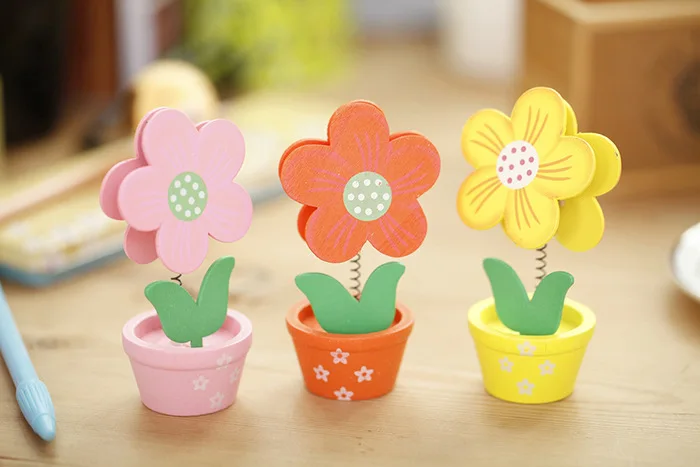 Creative small pot wooden stickers Clip Card Clip wholesale flower modeling decorative wooden small gifts Holder Organizer