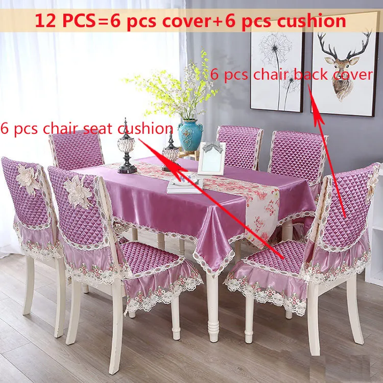 Purple 12pcs Прямоугольная Водонепроницаемая Подушка на стул Обложка жаккард Роскошная скатерть для обеденного стола Набор Элегантное свадебное украшение винтажная скатерть - Цвет: Purple 12pcs