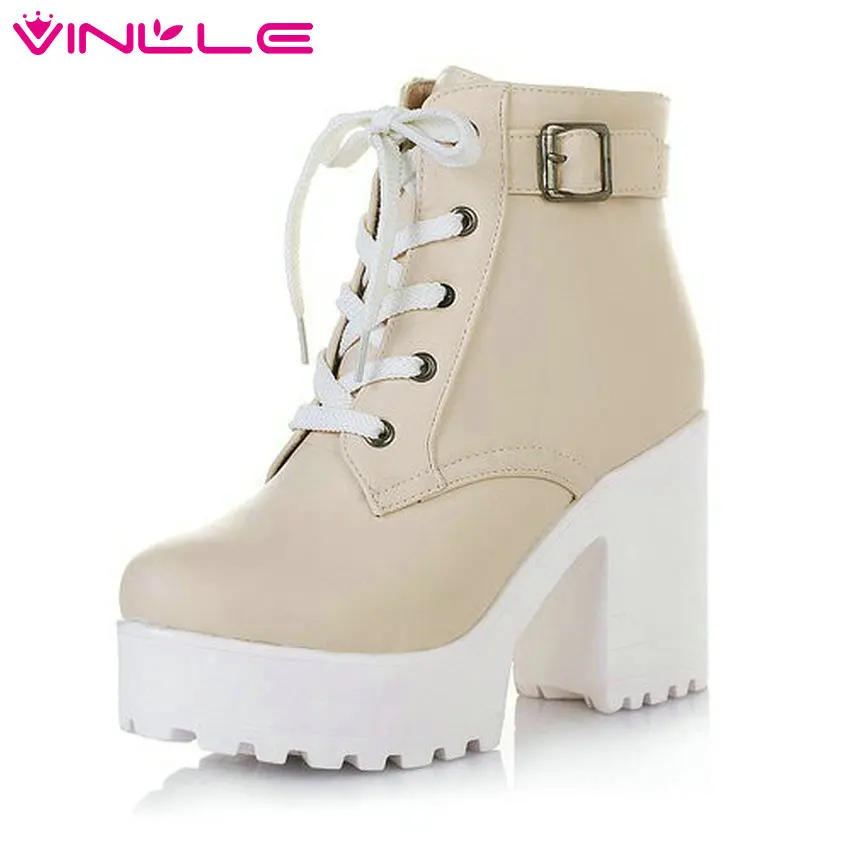 Женские ботинки на шнуровке VINLLE ботильоны с круглым носком туфли лодочки