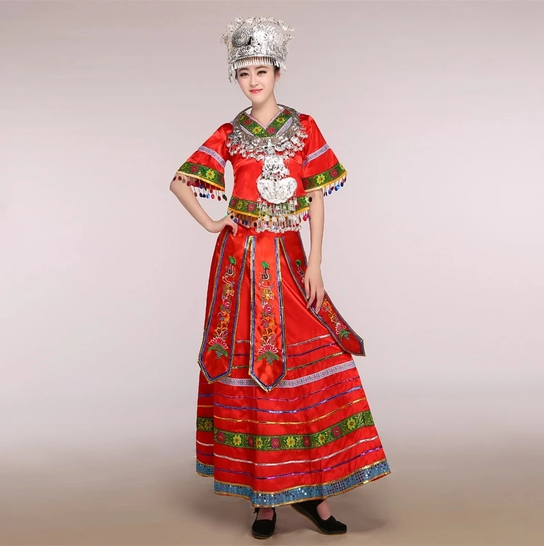 Женская этническая танцевальная одежда Miao костюм певицы длинная юбка для