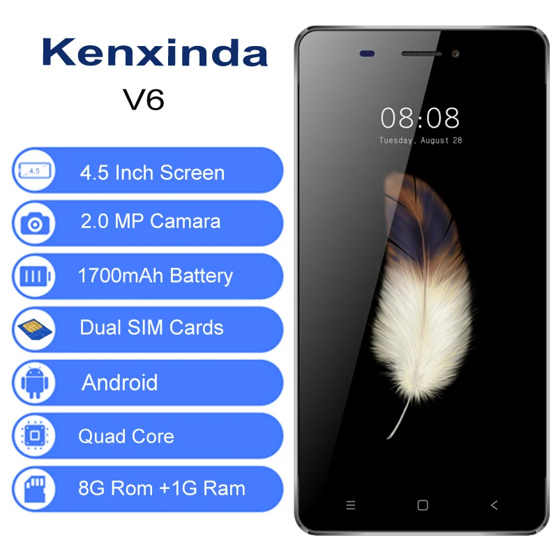 Оригинальный Kenxinda V6 4 5 дюймов 1700 мАч Батарея Android 6 0 мобильный телефон 1G RAM 8G ROM