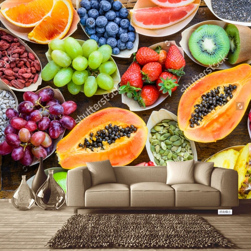 Фрукты обои фрукты ягоды орехи семена вид сверху по дереву 3D фотообои для кухни