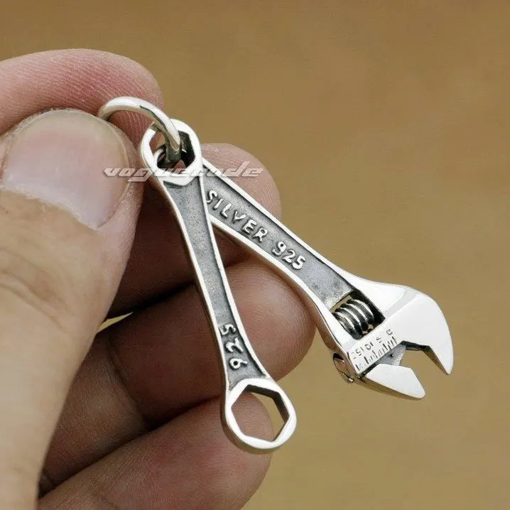 Серебряный Модный двухкольцевой ключ Твердое Серебро 925 пробы крутая Мужская