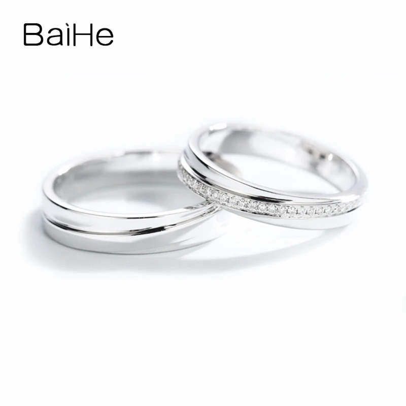 

BAIHE Solid 14K White Gold H/SI Natural Diamond Ring Fine Jewelry Engagement Wedding Band Trendy Ring Couple Ring Lover Day Gift