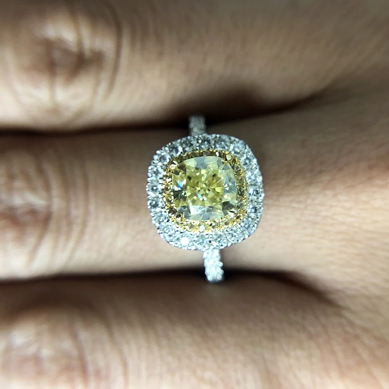 AEAW Твердые 14 K White Gold Роскошные 1ct желтый Муассанит Обручение обручальное кольцо Муассанит Enternity Diamond Band для Для женщин