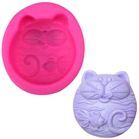 new diy cat and fish soap silicone mold chocolate fudge cake decorated kitchen baking cookies tool f0379