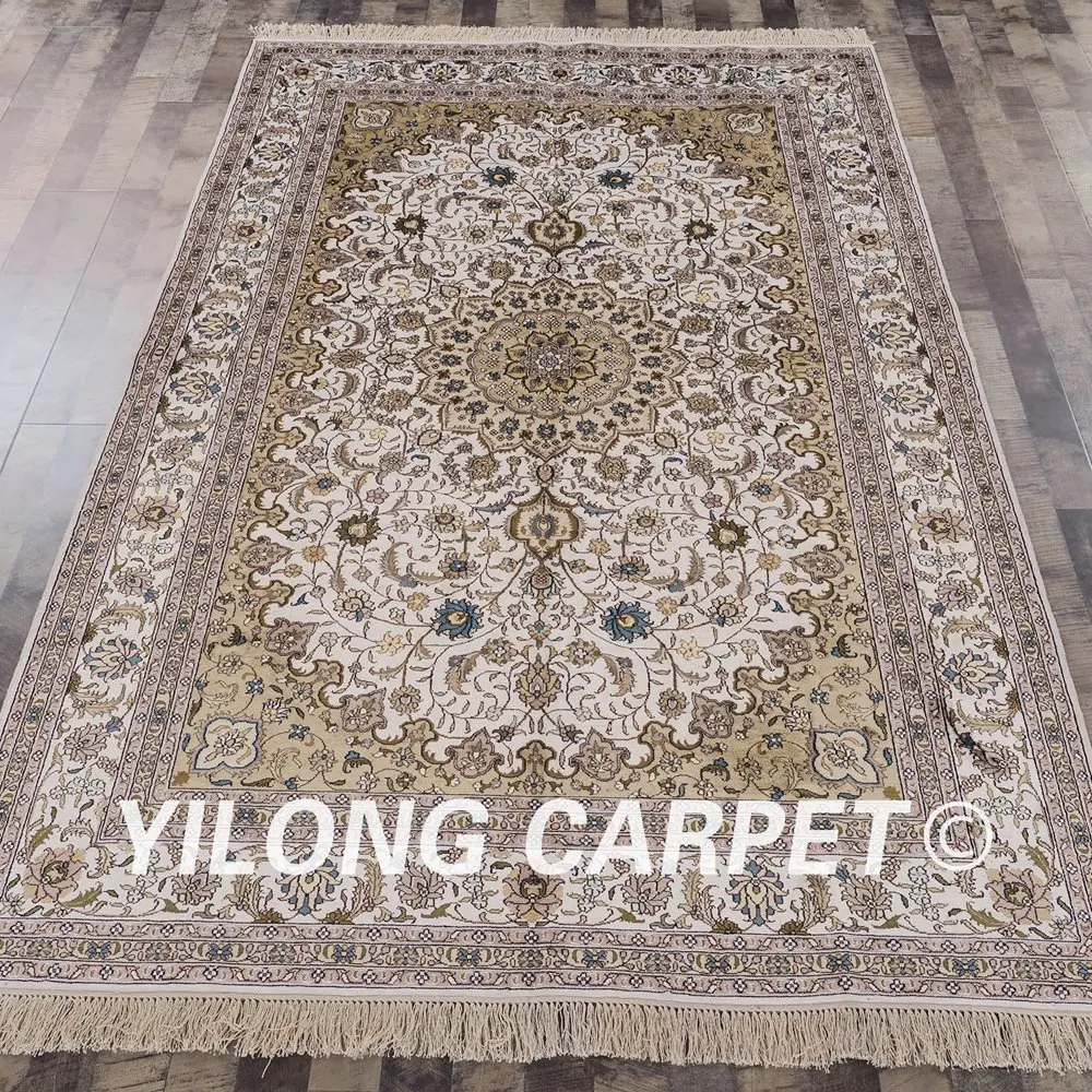 YILONG 6 'x 9' традиционный Шелковый коврик Тебриз светлый цвет ручной работы