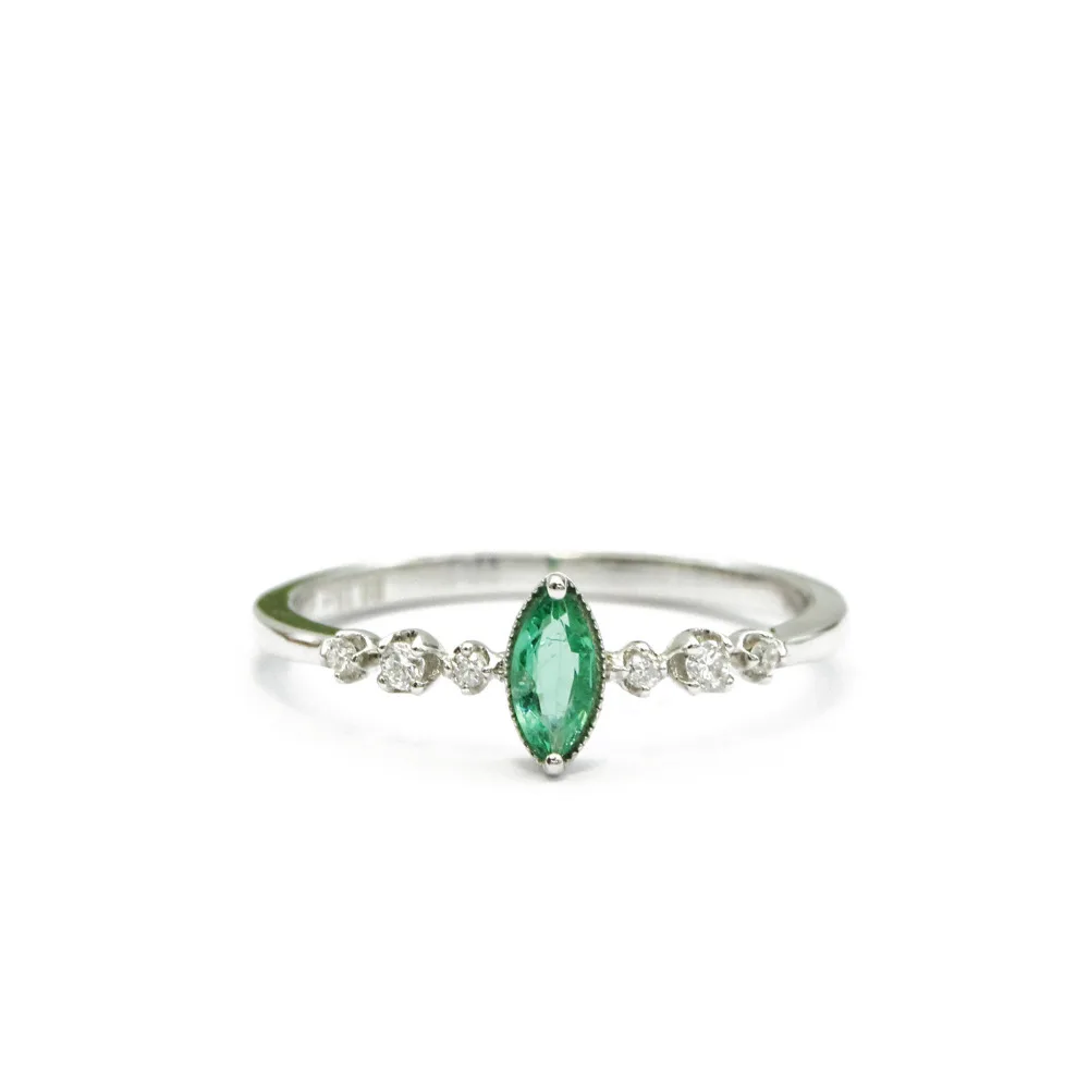 LASAMERO маркиза огранка 0.15ct натуральный изумруд драгоценный камень 18 к белое золото Винтажный стиль Алмазные акценты обещание обручальное кольцо