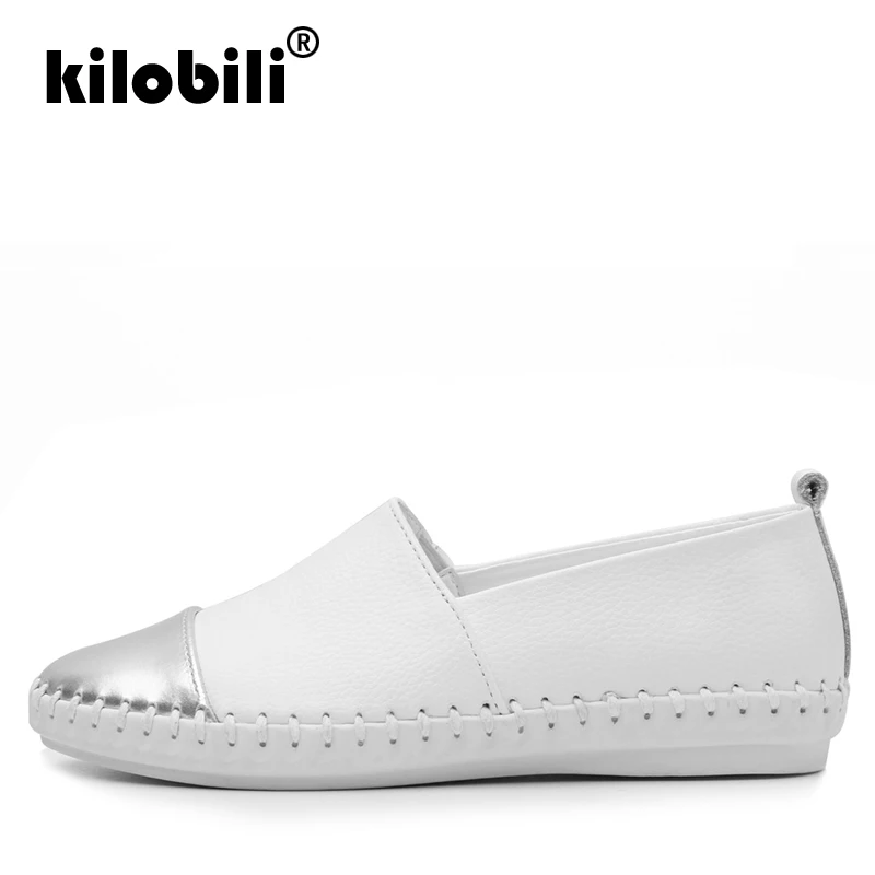 kilobili 2019 Spring Women Ballet Flats Casual Flat Shoes Genuine Leather Oxford Ladies White Slip On Loafers Boat | Обувь