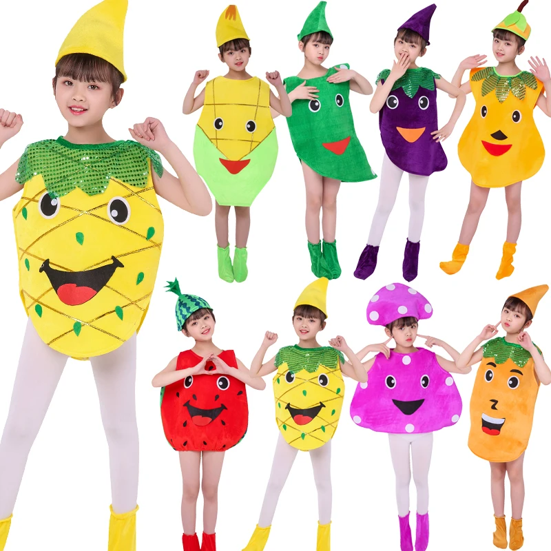 

Children's Day Halloween Party Cartoon Fruit hat Vegetable peach apple strawberry watermelon Banana Cosplay Costume for Boy Girl