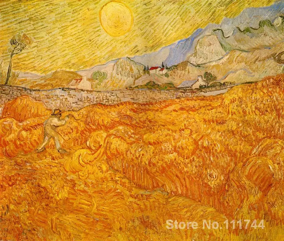 

oil reproduction Wheat Field behind Saint Paul Hospital with a Reaper by Vincent Van Gogh Painting Hand painted High quality