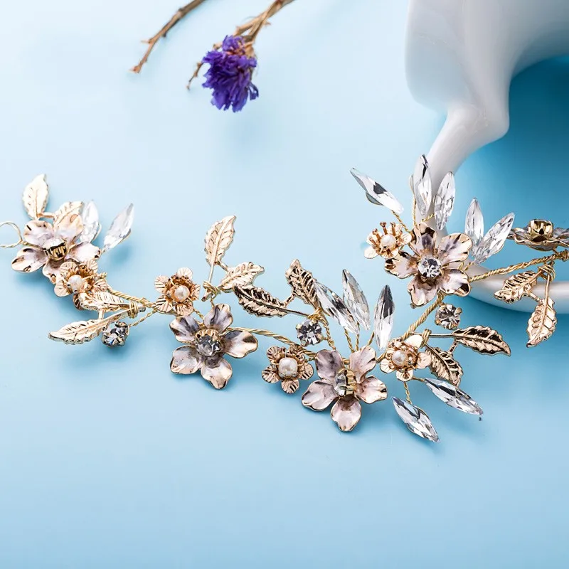 Винтажная свадебная тиара с золотыми цветами и кристаллами свадебные аксессуары