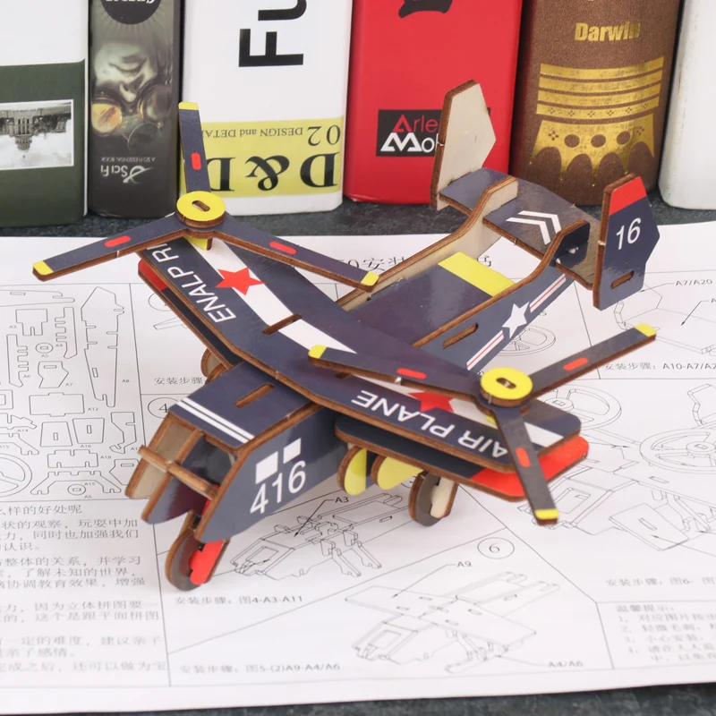 Монтессори DIY деревянная головоломка 3d модель самолета собранные Ранние