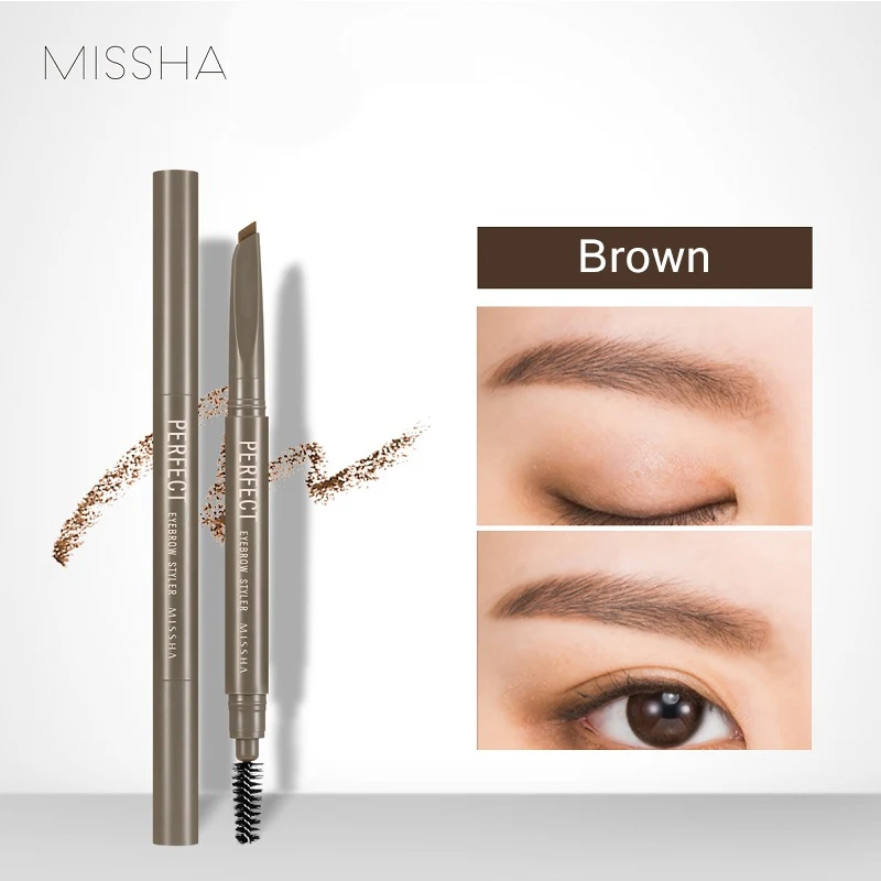 1-brown MISSHA бровей Styler длительный краска татуировки бровей водостойкие 4 цвета двойного назначения карандаш для бровей Макияж - Цвет: 1-brown