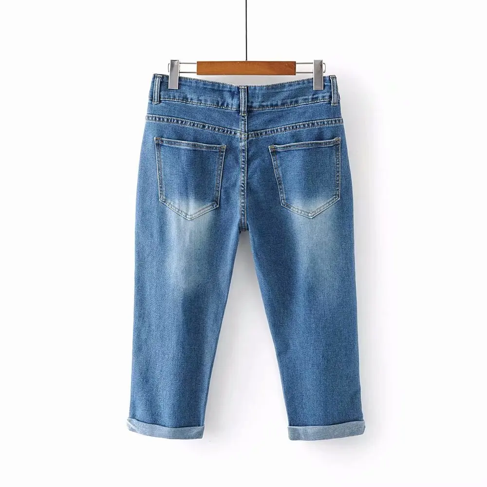 Женские повседневные джинсы свободные эластичные капри с двумя пуговицами на