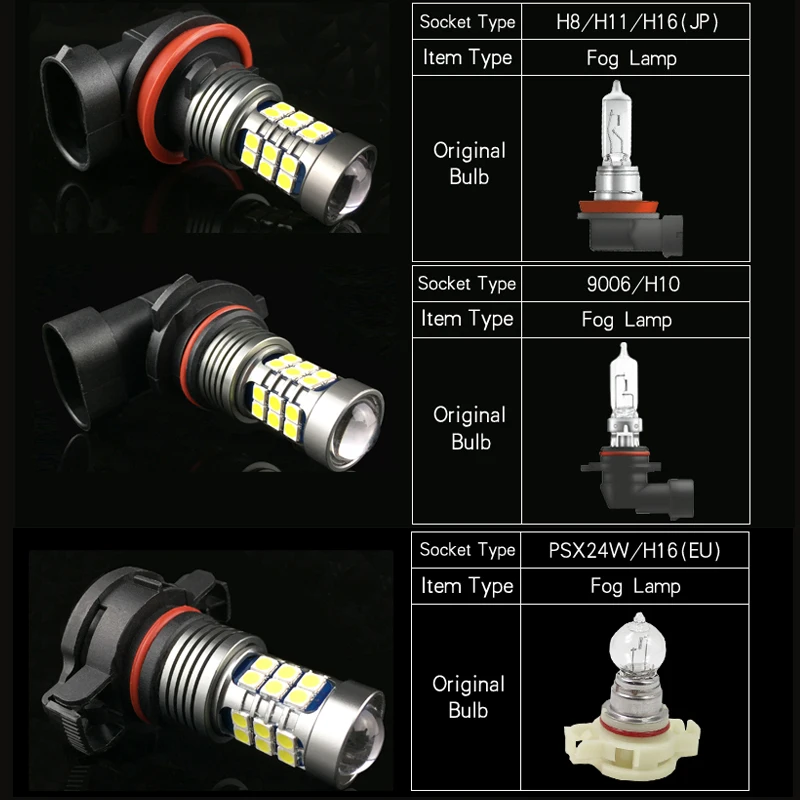 2x H8 H11 H10 H16 9006 HB4 PSX24W Высокая мощность 27 SMD 3030 светодиодный 12 В Автомобильные фары