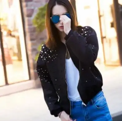 2018 весна осень Женская Повседневная Свободная бейсбольная куртка с заклепками в