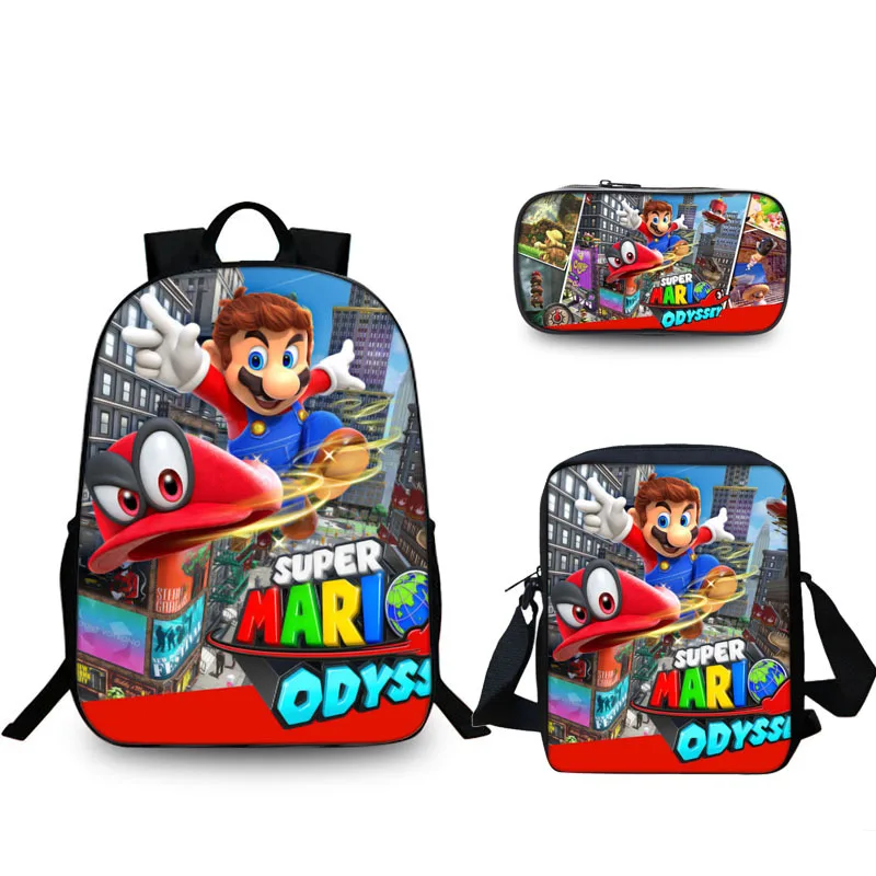3pcs 004 16 дюймов школьные сумки Mario Bros Sonic школьный рюкзак для девочек и мальчиков ортопедический Школьный Рюкзак Детские сумки для книг - Цвет: 3pcs 004