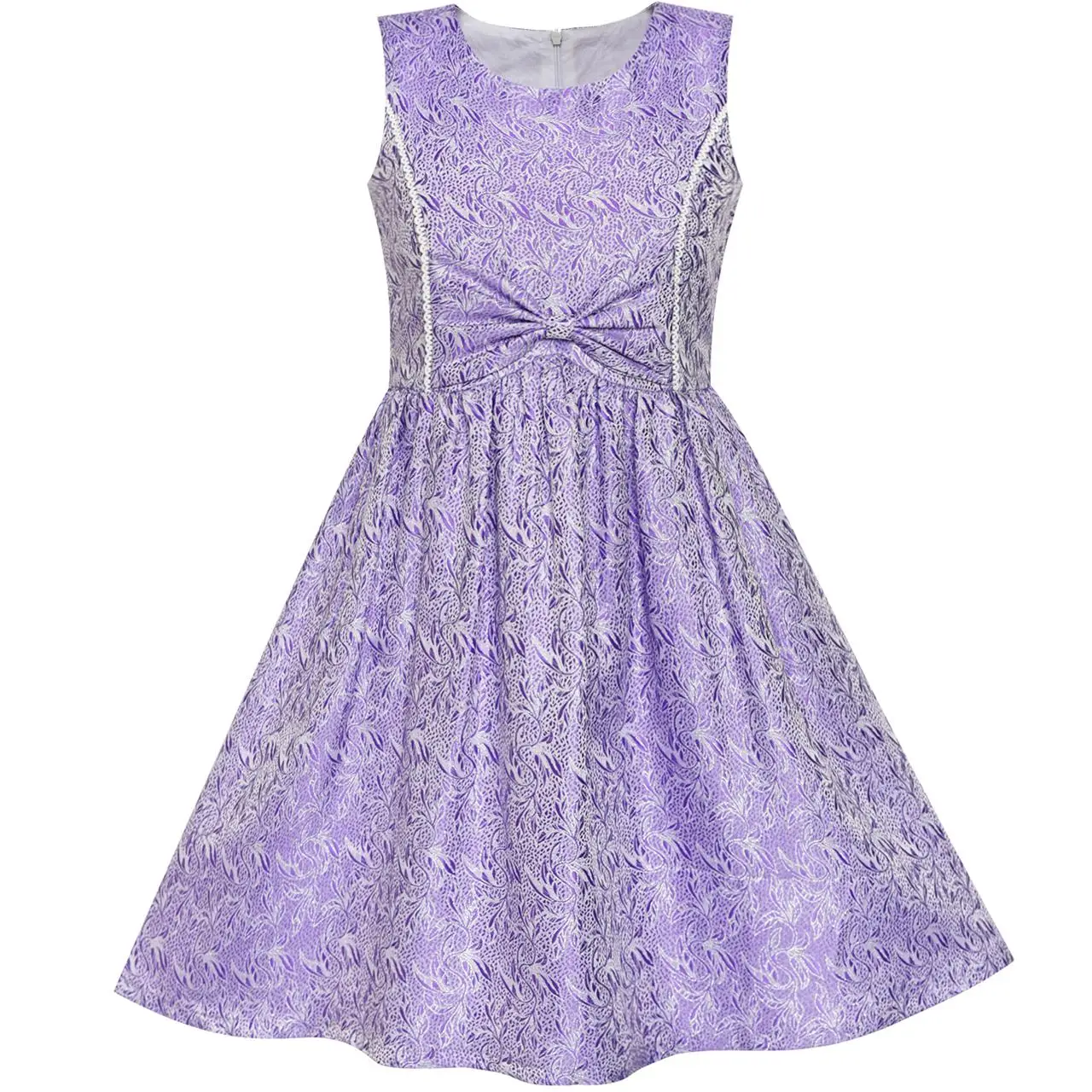 

Flower Girl Dress Purple Bow Tie Jacquard Fit and Flare Princess 2020 Summer Wedding Party Dresses Size 5-12 Carnival Vestidos
