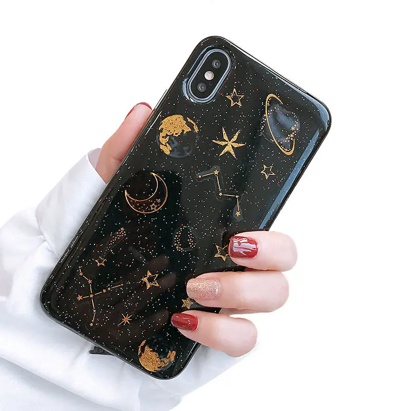Блестящие чехлы для телефонов с космическими планетами для iphone X XS XR XS Max 7 6 6S 6Plus 8 8Plus Прозрачный мягкий силиконовый чехол-накладка