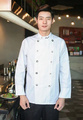 white long Новинка,, форма шеф-повара унисекс, летняя дышащая двубортная поварская одежда с логотипом на заказ, Enbroidery, Ресторан - Цвет: white long