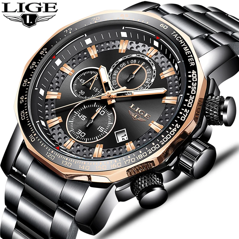 

LIGE Japanese Movement Watches Mens Fashion Sport Wristwatch Waterproof Stainless Male Watch Quartz Date Clock Relogio Masculino