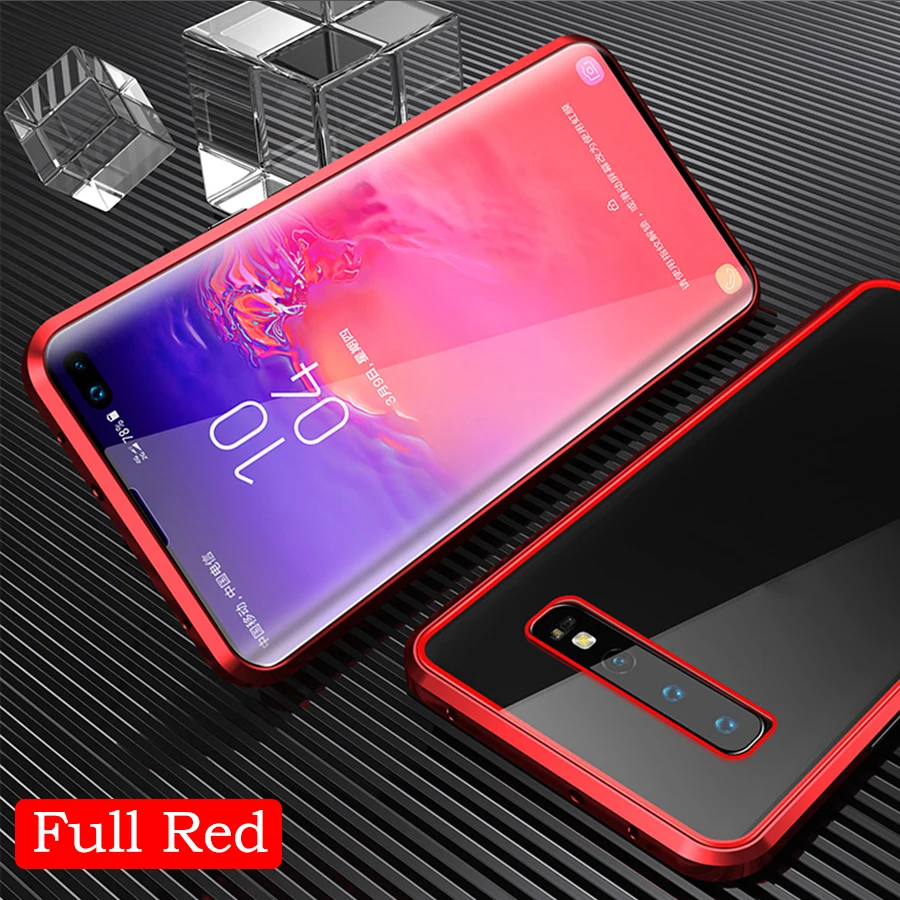 Full Red Роскошный металлический чехол с магнитной адсорбцией для samsung S10, 5G, S9, S8 Plus, Note 9, 8, S10e, переднее защитное стекло на весь корпус - Цвет: Full Red