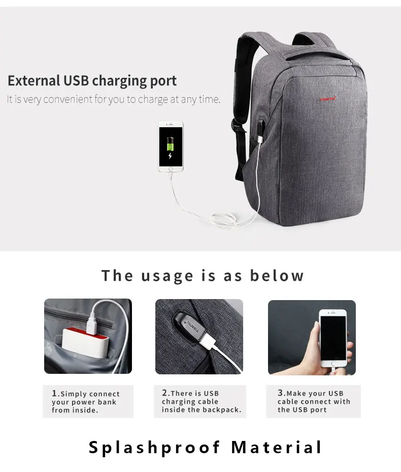 Tigernu usb зарядка 15," Ноутбук Schookproof для мужчин рюкзак высокое качество жесткий в виде ракушки Anti Theft путешествия Mochila школьный для женщин