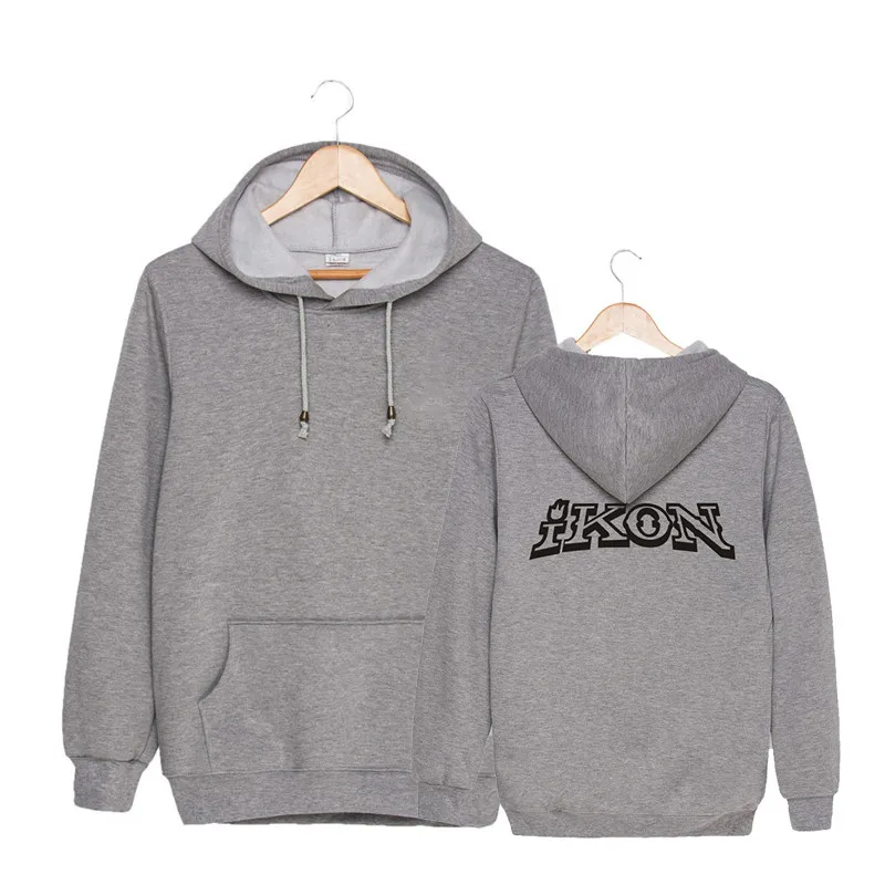 Gray KPOP корейской моды IKON NEW KIDS начать альбом концерт хлопковые толстовки с капюшоном со шляпой одежда пуловеры толстовки PT492 - Цвет: Gray