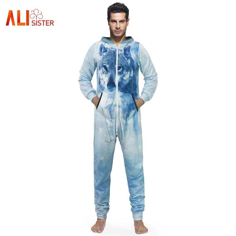 3d комбинезон с принтом волка мужские комбинезоны длинным рукавом повседневный