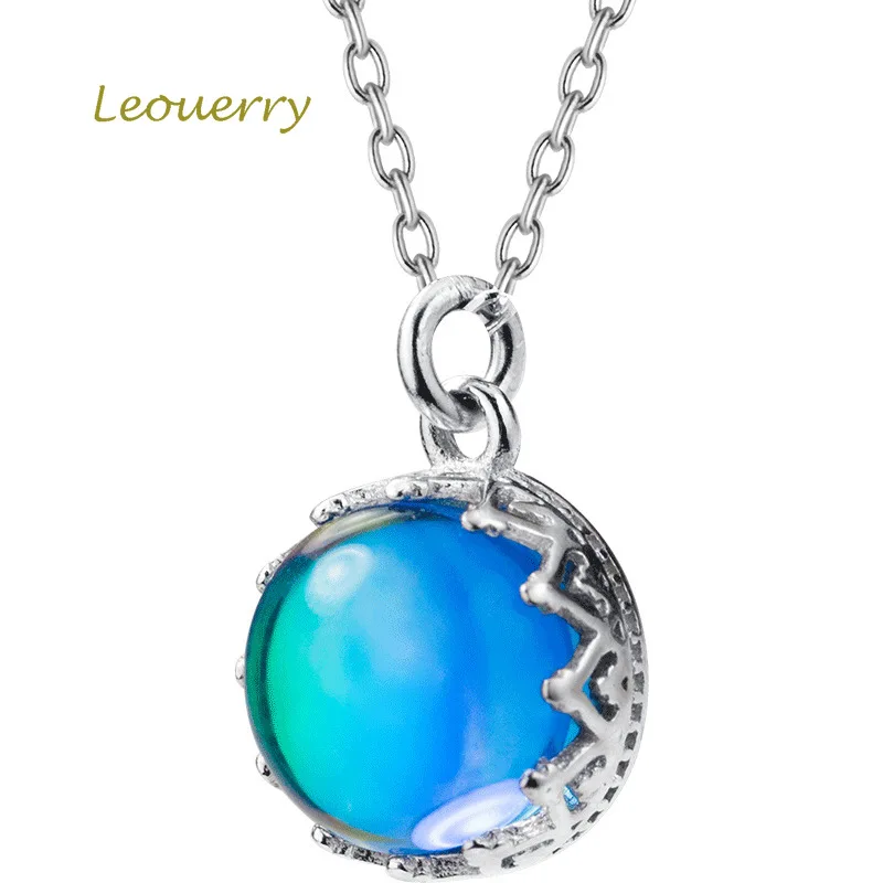 

Leouerry 925 Sterling Silver Round Blue Crystal Pendant Necklace Gradient Color Aurora Pendant Clavicular Chain for Women