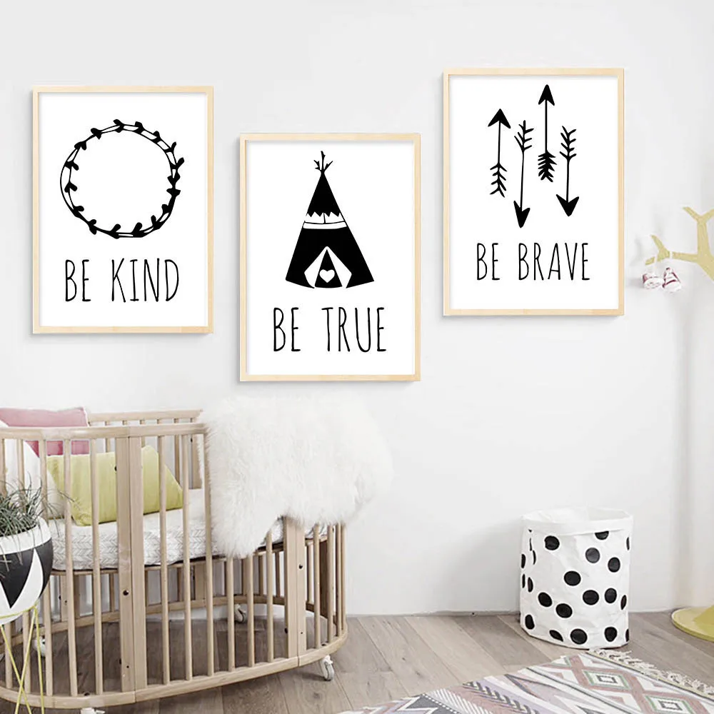 Черно-белый племя медведя настенный художественный холст плакат мультяшный