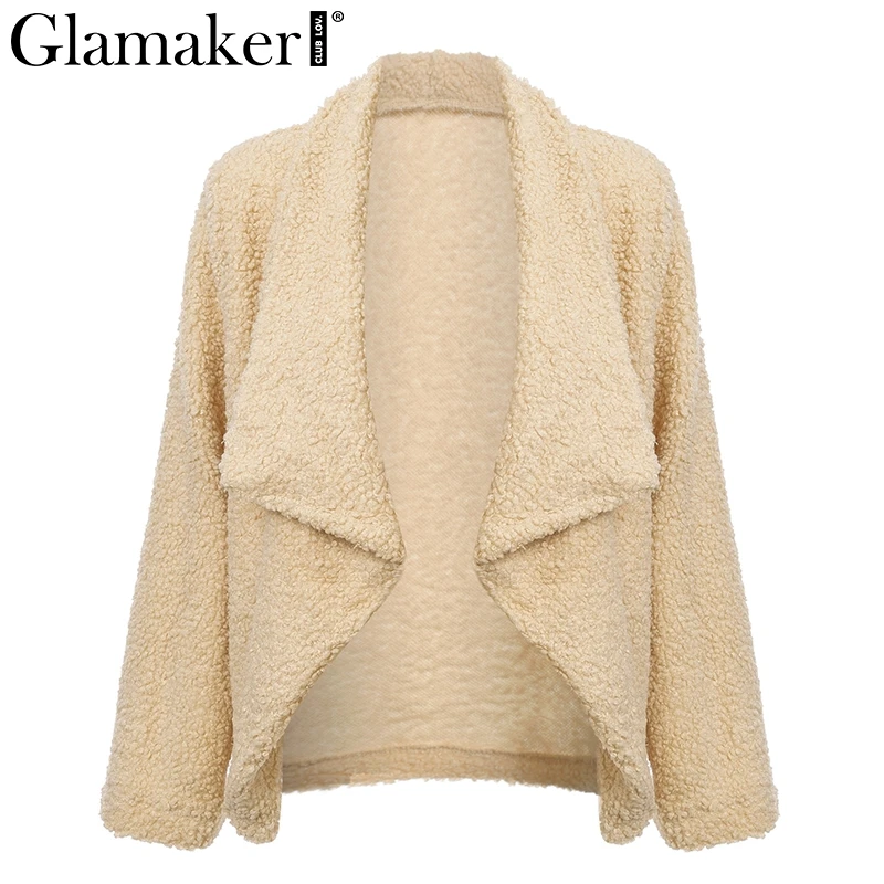 Женская куртка с длинным рукавом Glamaker белая плюшевая Шуба теплым мехом на лето |