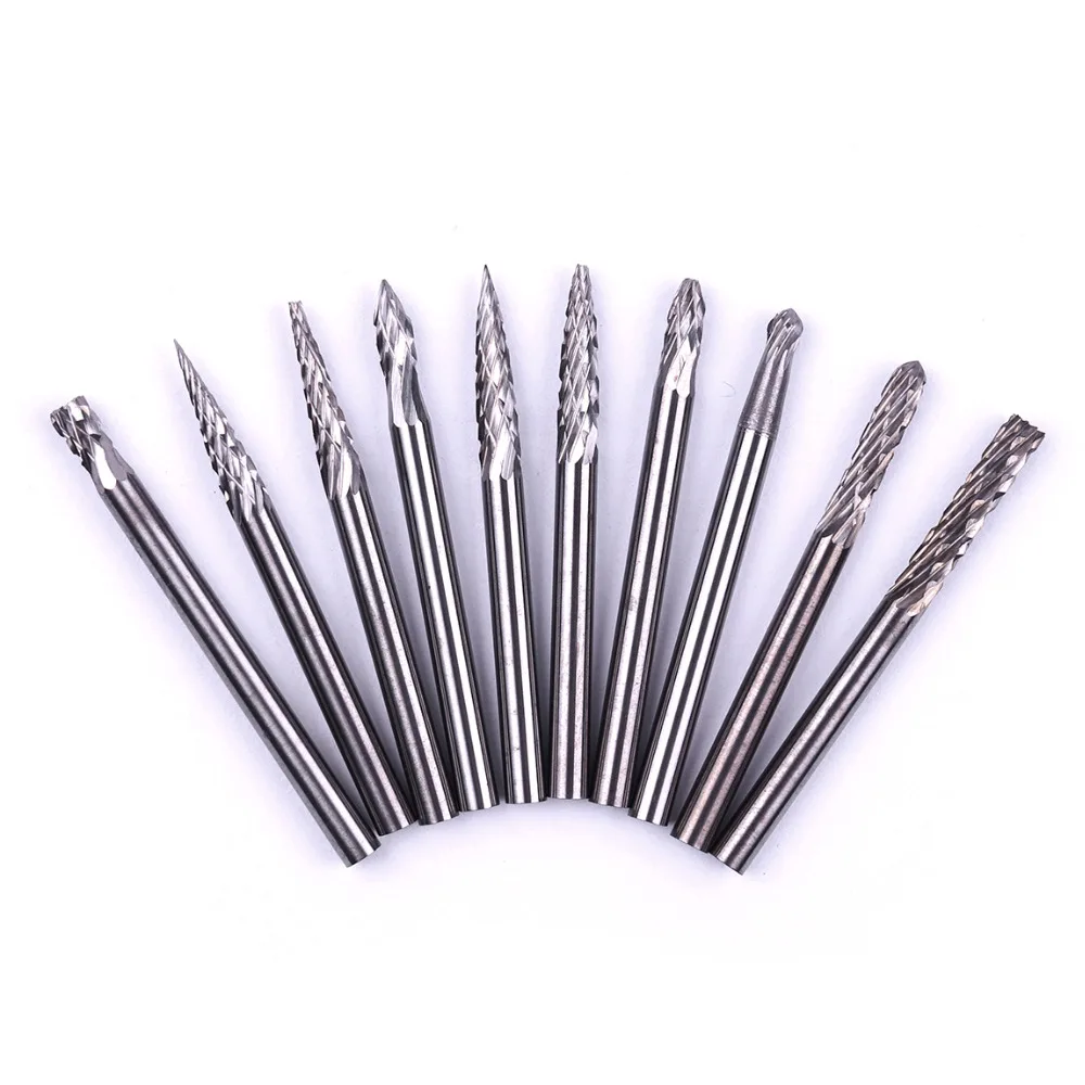 10 шт./компл. 1/8 ''вольфрамовый Карбид резак роторные Заусенцы Набор Dremel