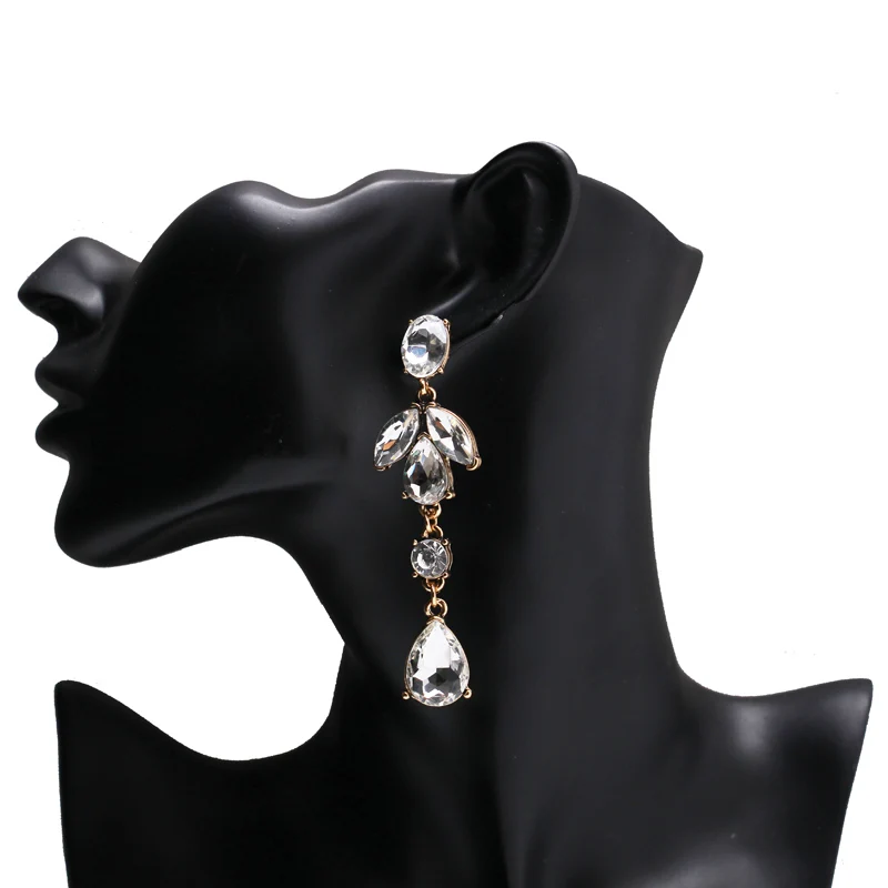 Fashion Jewelry 2017 Vintage Big Long Glass Crystal Earring Femme Bridal Wedding Drop Earrings For Women brincos pendientes | Украшения и