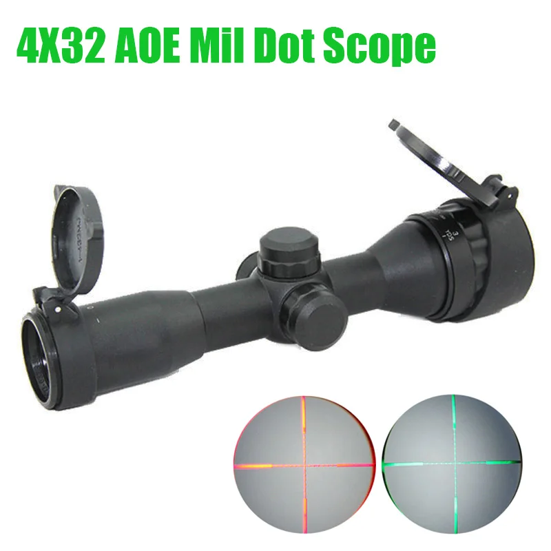 Tactical 4X32 AOE Red and Green Illuminated Mil Dot Rifle Scope Hunting Airsoft Compact Scope