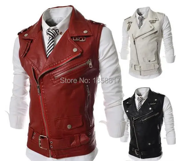 Free shipping 2014 New Hot Fashion Men's Casual Slim Big lapel Brief paragraph PU Leather Vests vest | Мужская одежда
