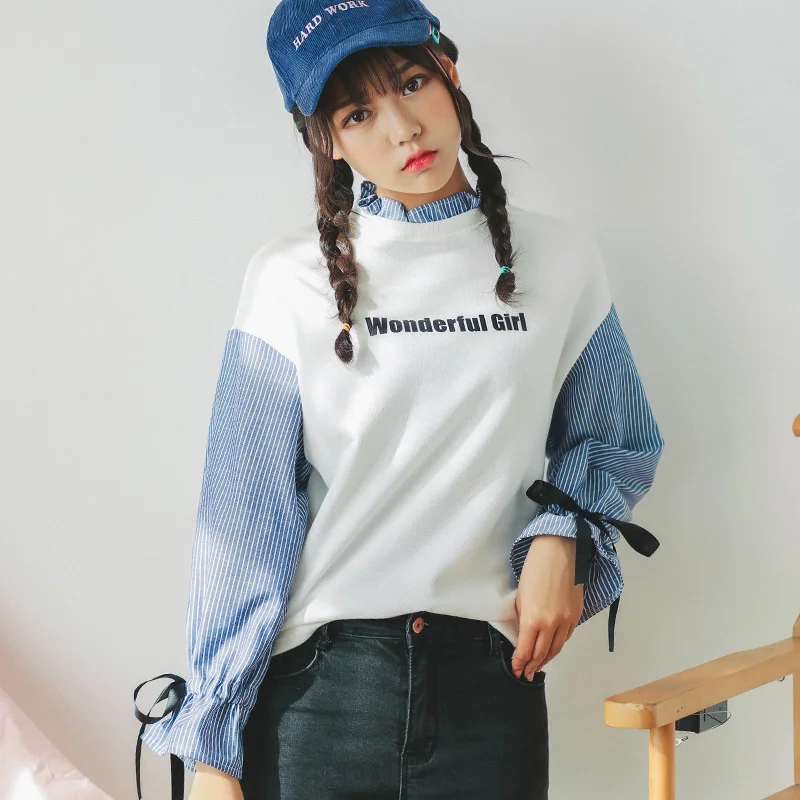 Женская туника в японском стиле Harajuku Ulzzang свободная толстовка контрастных цветов