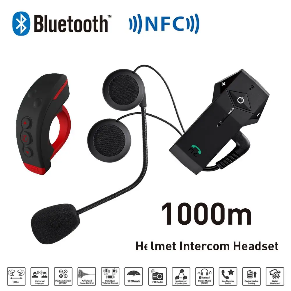 

1Set 1000M BT Motorcycle Helmet Bluetooth Intercom Interphone Headset with NFC FM Functon + L3 Remote Control
