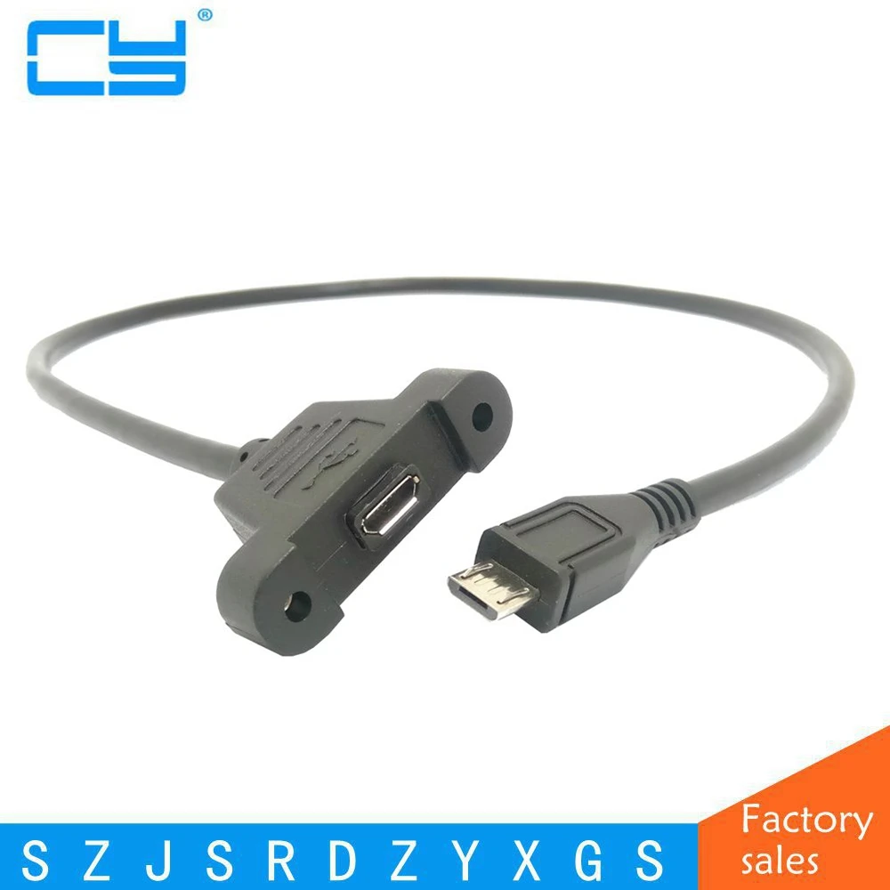 100 шт./лот Панельное крепление с винтовым замком Micro USB 2 0 Тип B удлинитель для