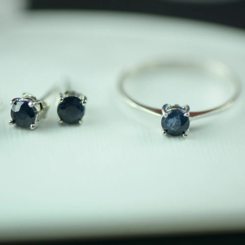 Женский ювелирный комплект из серебра 925 пробы с натуральным синим сапфиром|jewelry