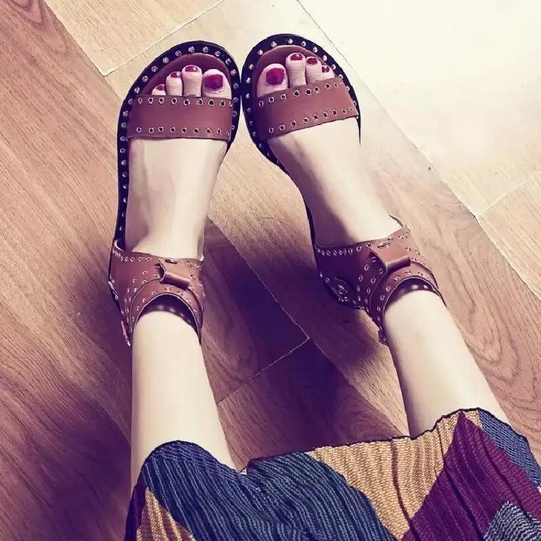 Новинка дизайнерские туфли-гладиаторы летние сапоги из натуральной кожи с