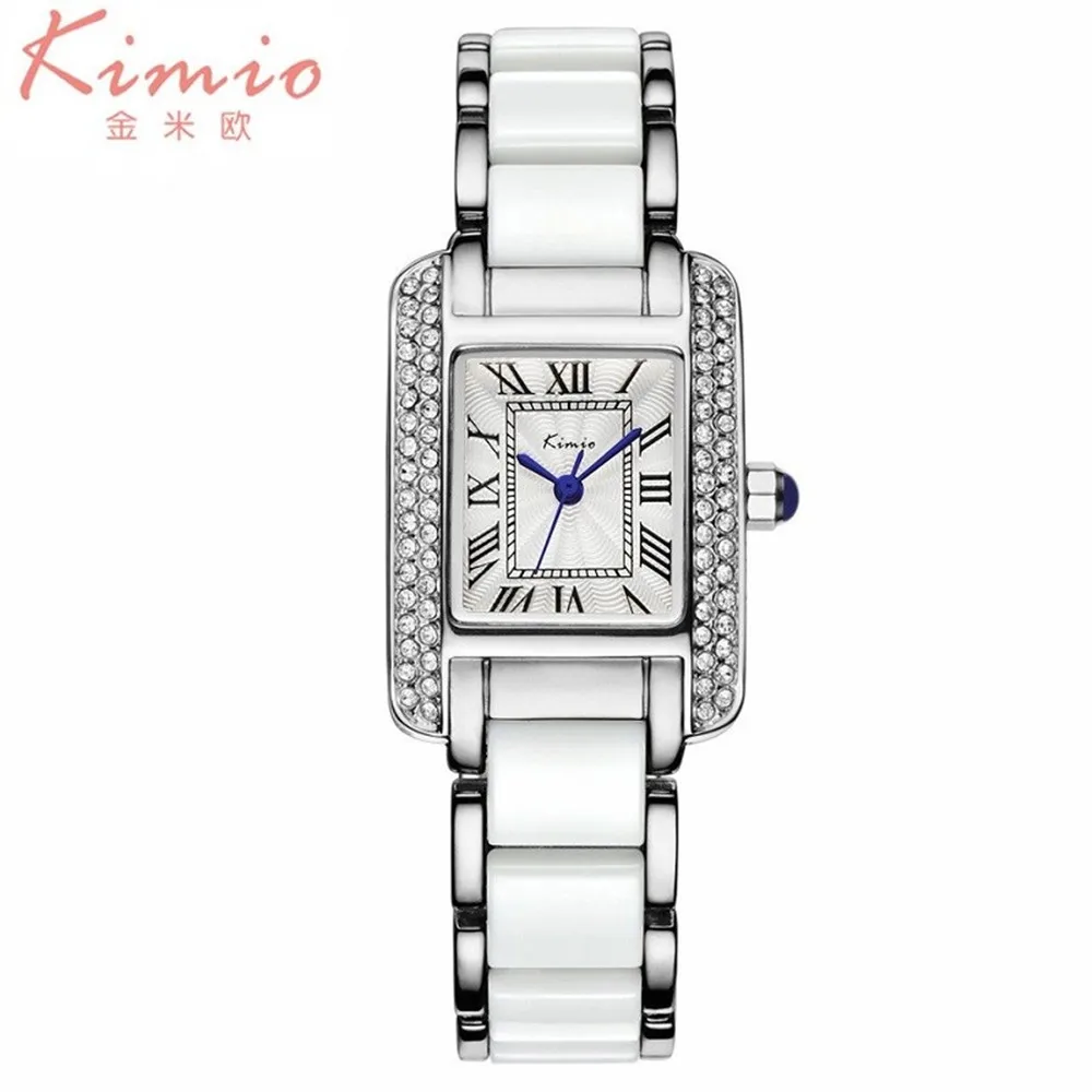 KIMIO Luxury Brand Женщины Белые Керамические Часы Мода Женева Кварцевые Наручные часы