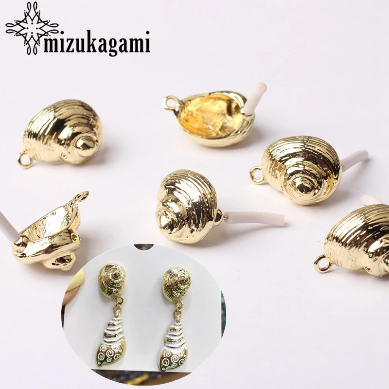 

Zinc Alloy Golden 3D Ocean Conch Shell Earrings Base Connectors 6pcs/lot For DIY Beach Earrings Jewelry Making Accessories