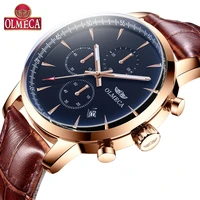olmeca luxury brand watch fashion men watch chronograph quartz watches water resistant genuine leather clock